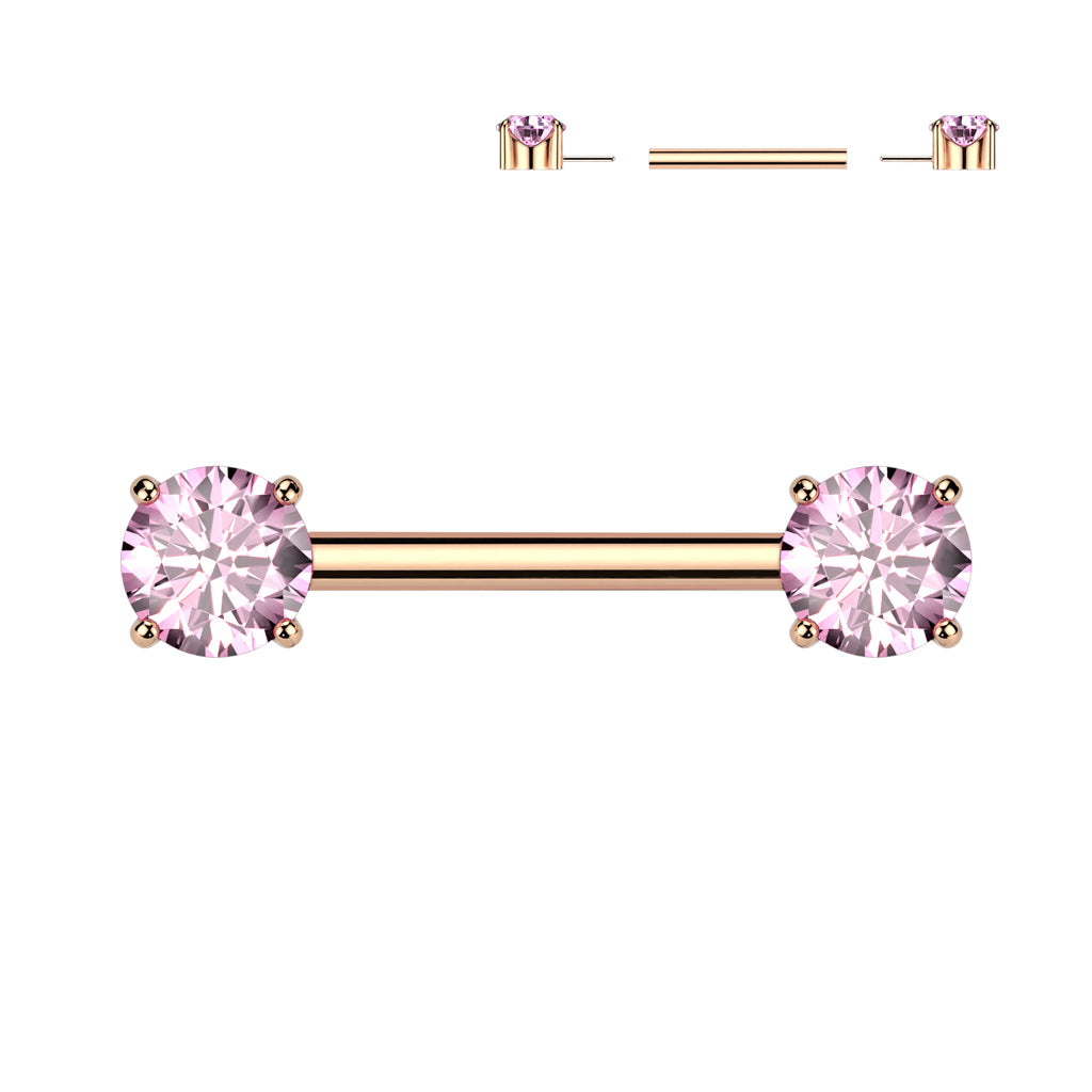 Titanium Threadless Prong | Nipple Bar {Rose Gold + Pink}