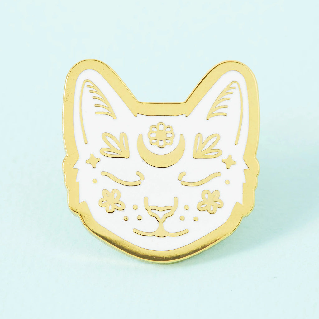 Crescent Moon Cat Gold Plated Pin | Enamel Pin