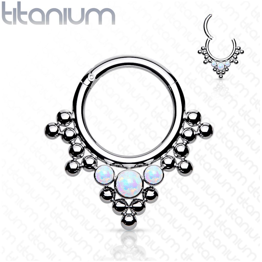 Titanium Hinged Opal Beaded | Segment Ring {White}