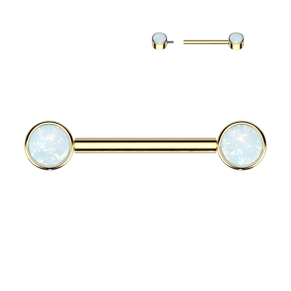 Titanium Opal Bezel Set | Nipple Bar {Gold}