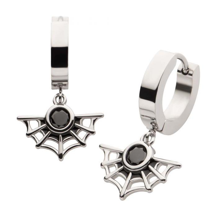 Dangle Bezel Black CZ Spiderweb Huggie | Earrings