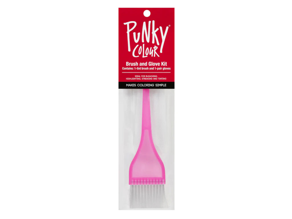 Punky Colour hair coloring brush and glove kit packaging on a white background