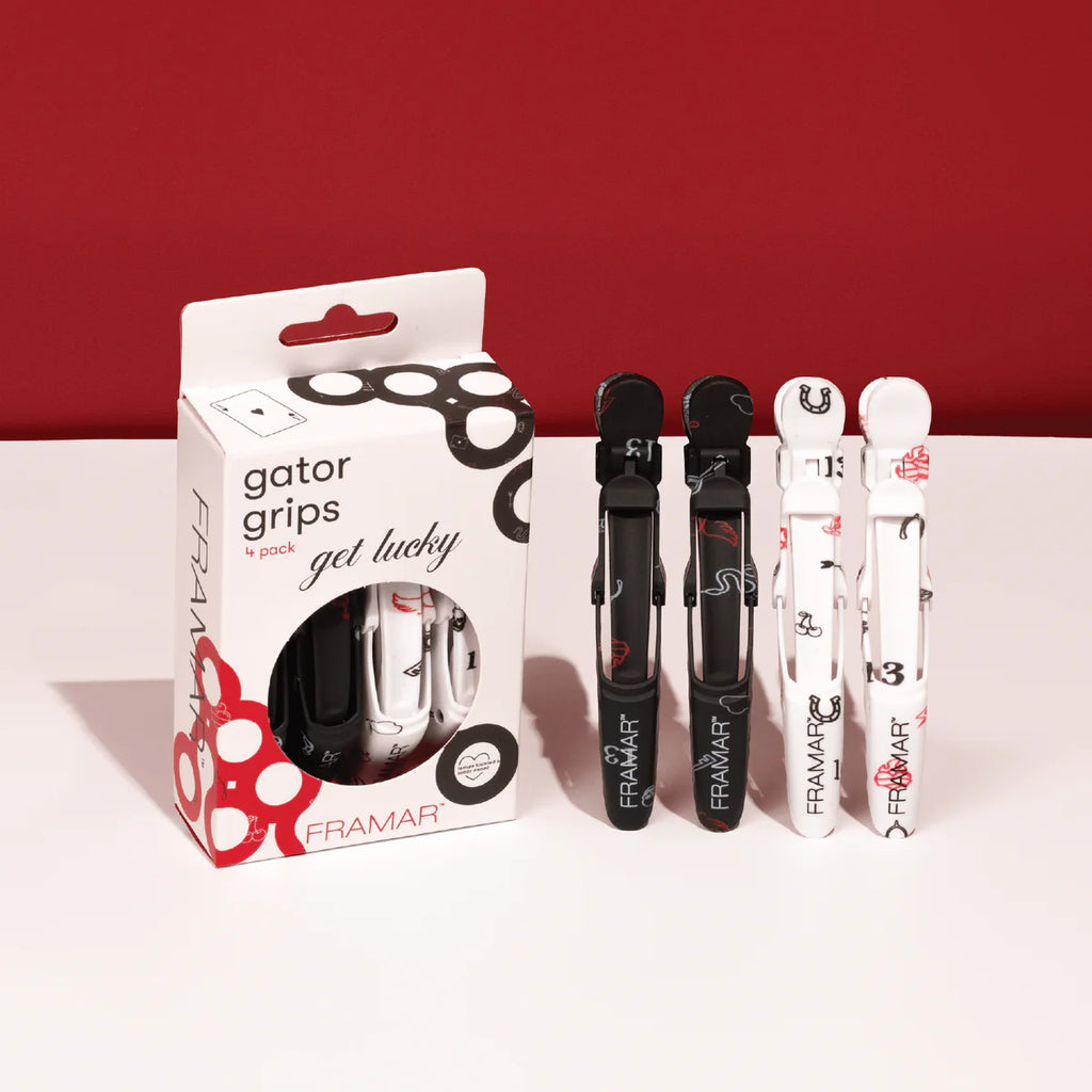 Framar gator grips packaging with product on a red background