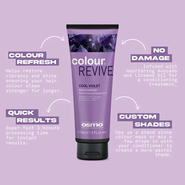 Purple conditioner bottle with text on a purple background