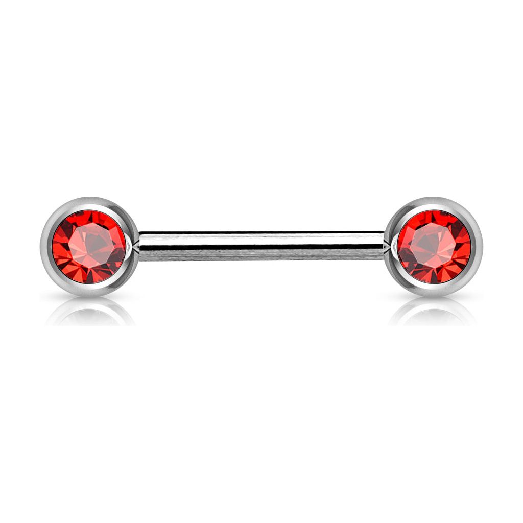 Nipple Bar | Double Front Facing Gem - Red