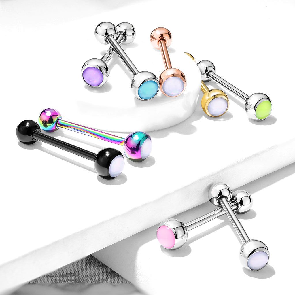 Illuminating Stone Set 316L Surgical Steel Barbell Tongue Rings