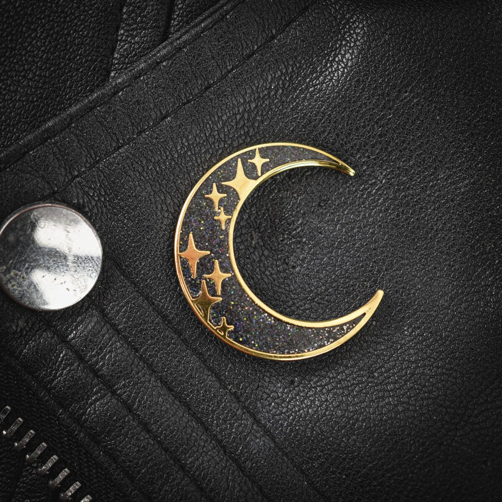 Black & Gold Glitter Moon| Enamel Pin