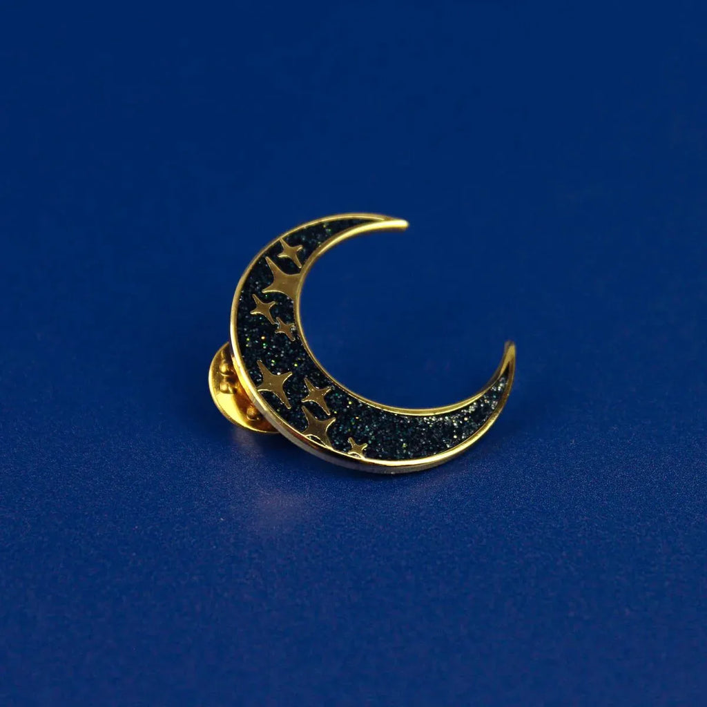 Black & Gold Glitter Moon| Enamel Pin