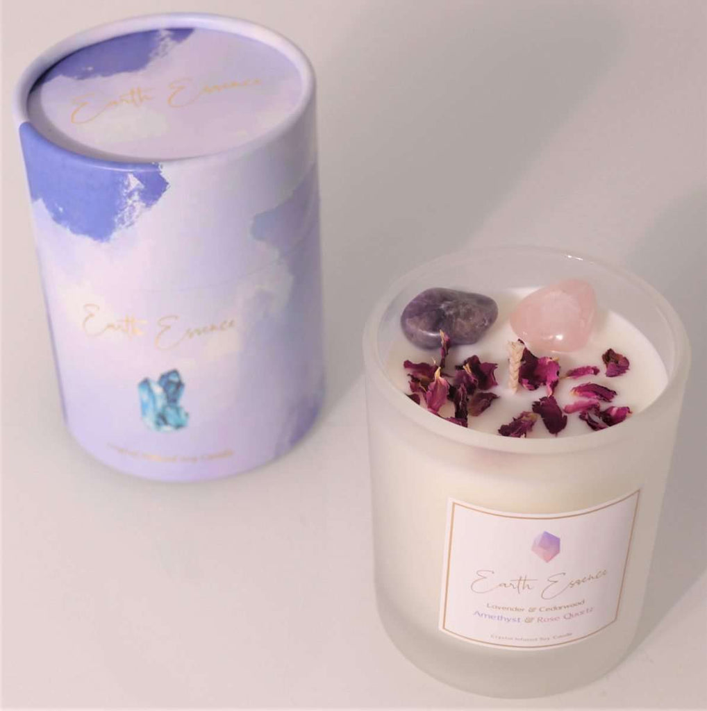 Crystal Soy Wax Candle | Amethyst Lavender Cedarwood + Rose Petals