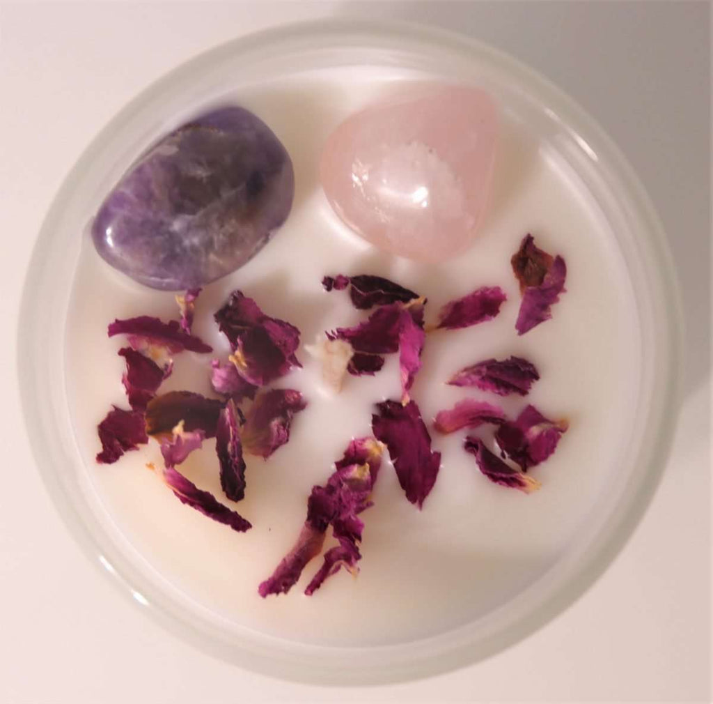 Crystal Soy Wax Candle | Amethyst Lavender Cedarwood + Rose Petals