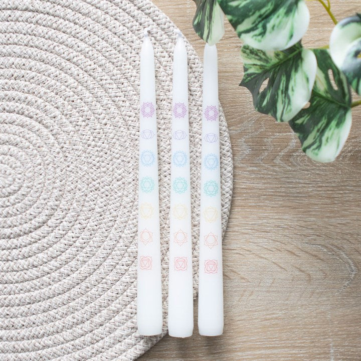 Set of 3 White Chakra | Taper Dinner Candles