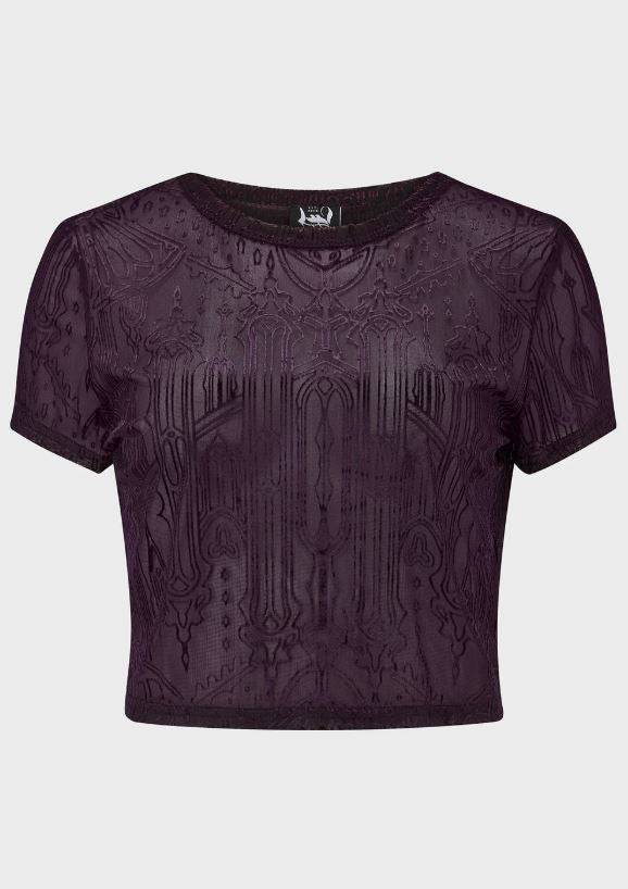 Purple textured crop top on a white background