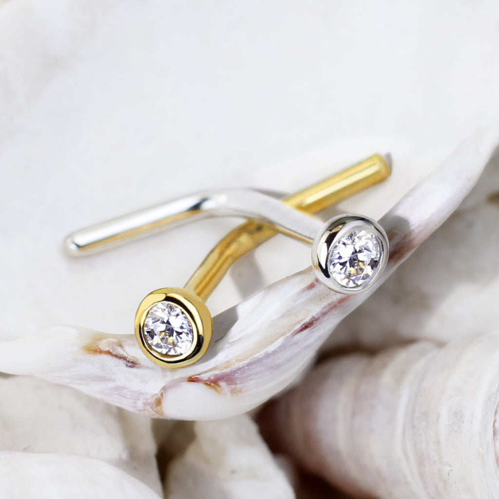 14Kt. Gold Bezel Set | L Bend Nose Stud