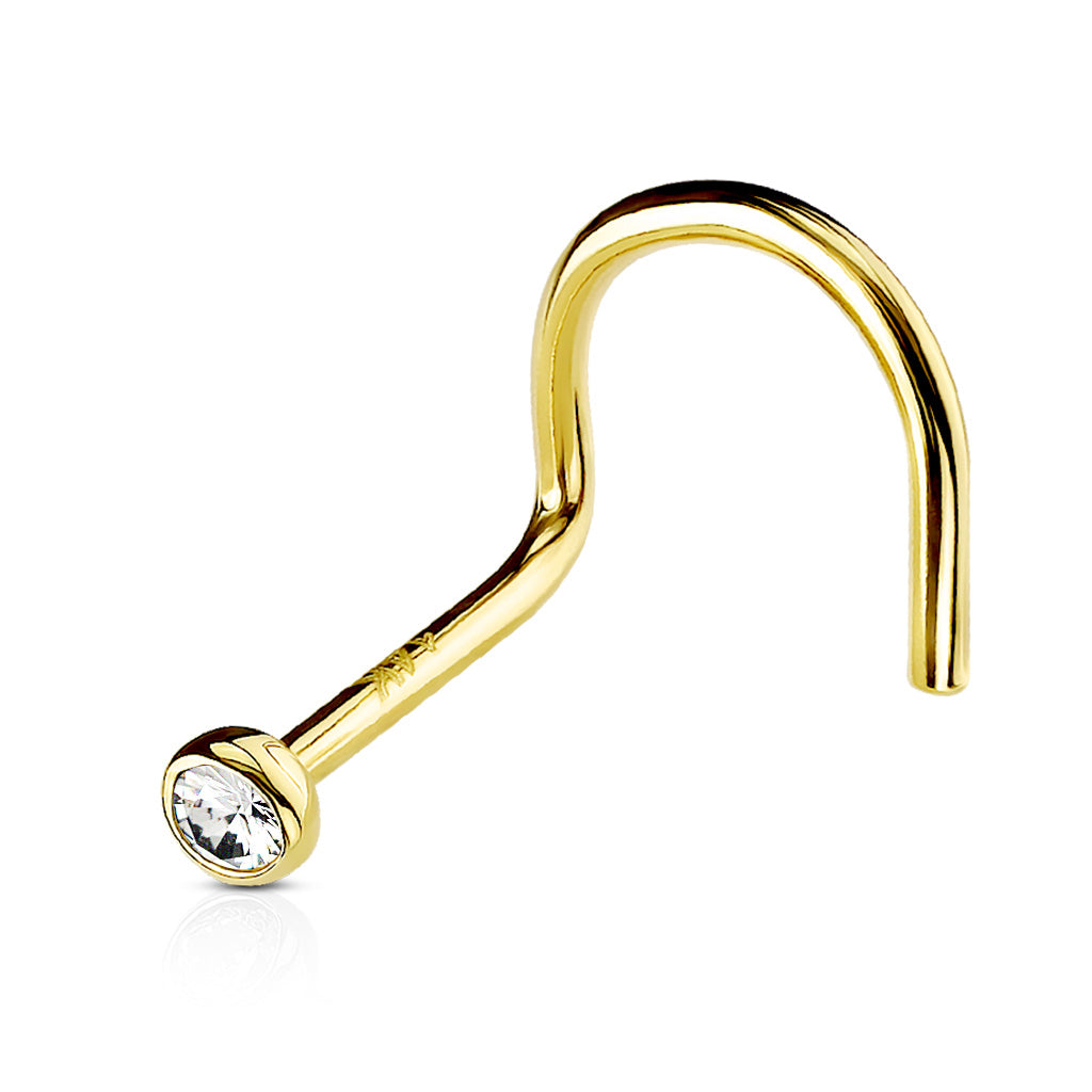 14 Kt. Solid Gold Bezel Set Clear Gem |  Nose Screw