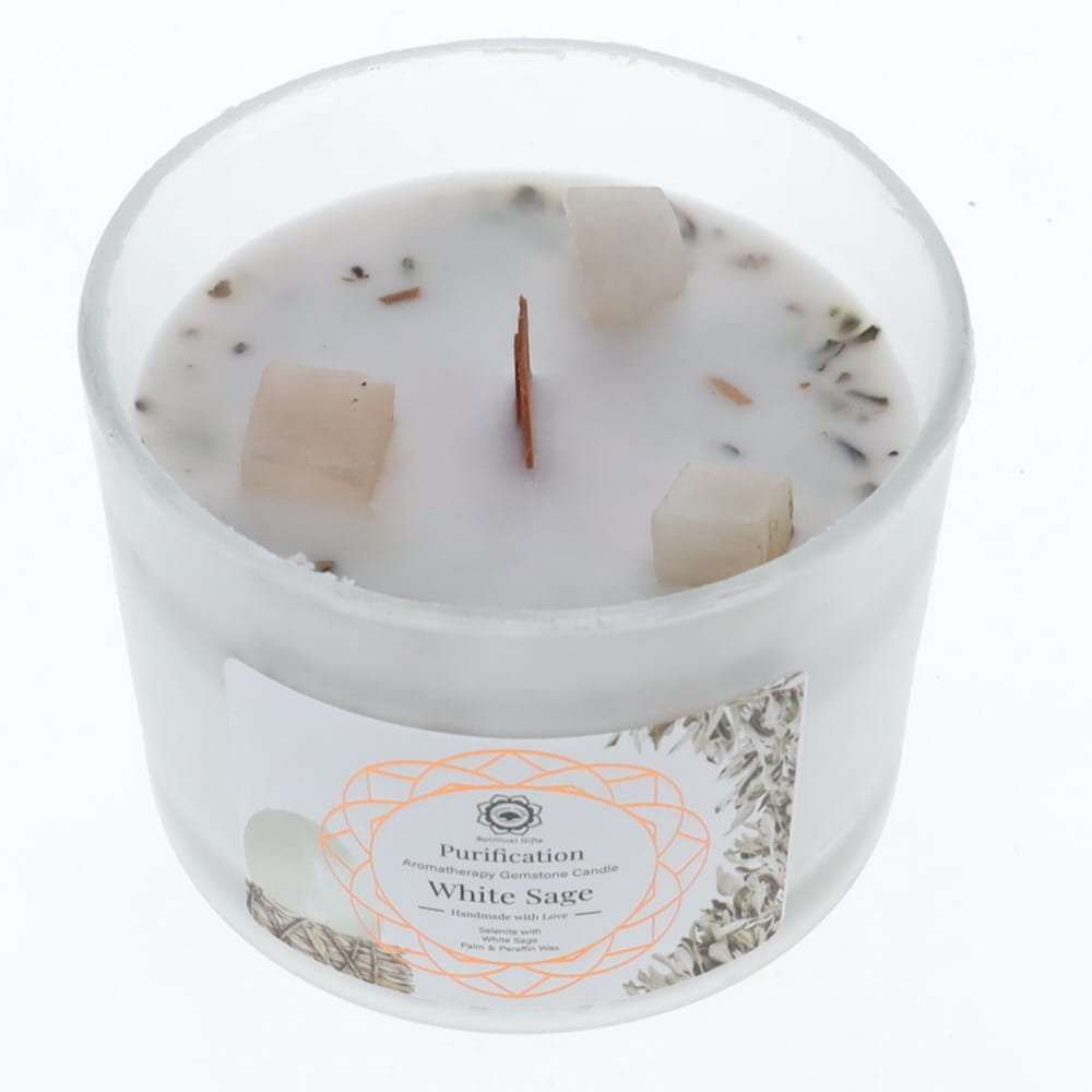 Gemstone Candle | Purification White Sage + Selenite