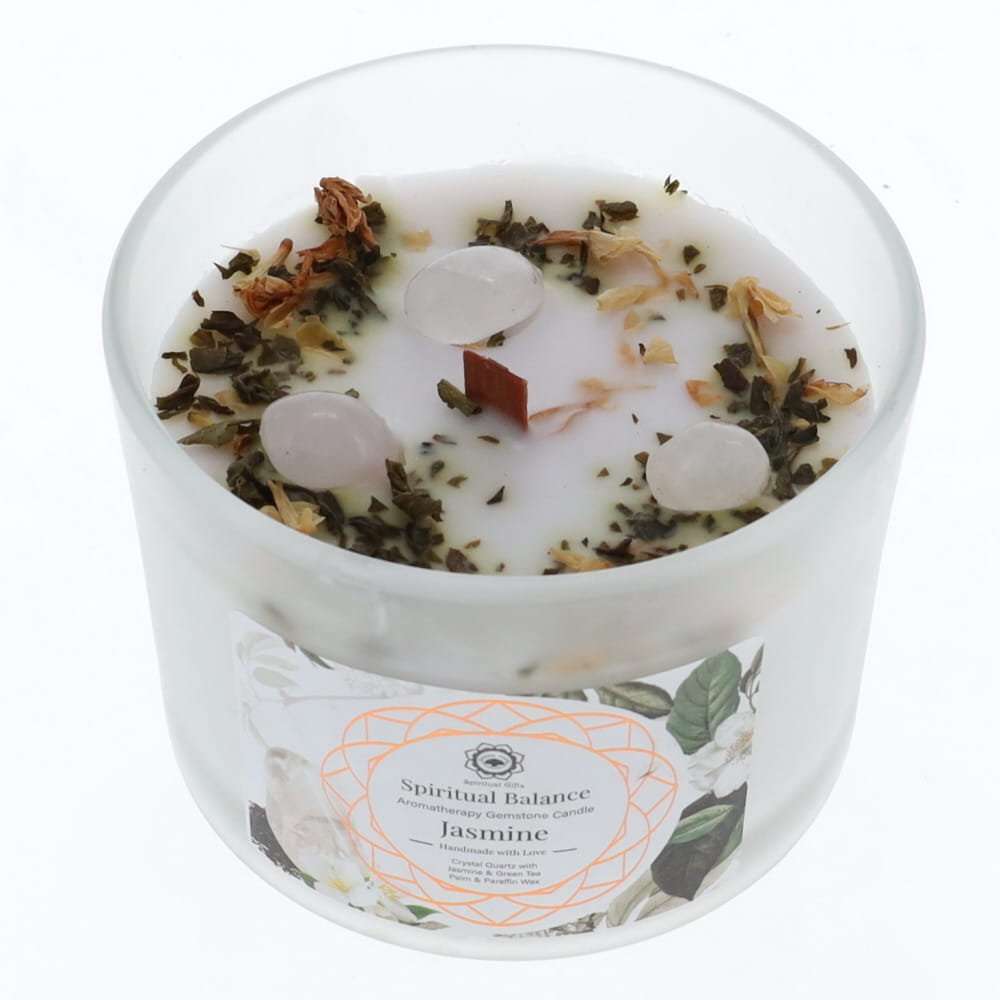 Gemstone Candle | Spiritual Balance Jasmine + Clear Quartz