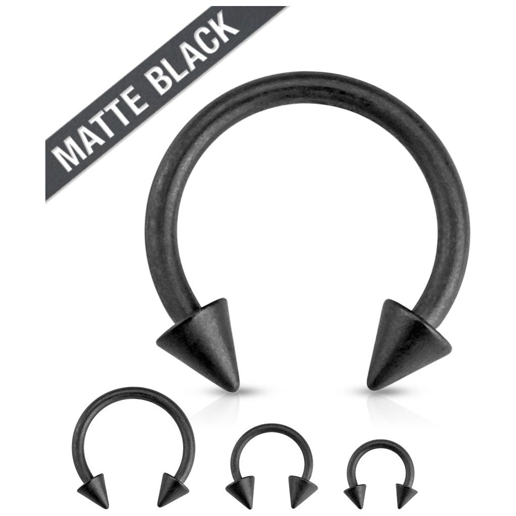 Matte Black IP Circular Barbell w/Spikes