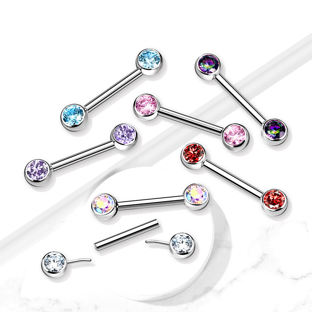 Titanium Threadless CZ | Nipple Barbell {Purple}