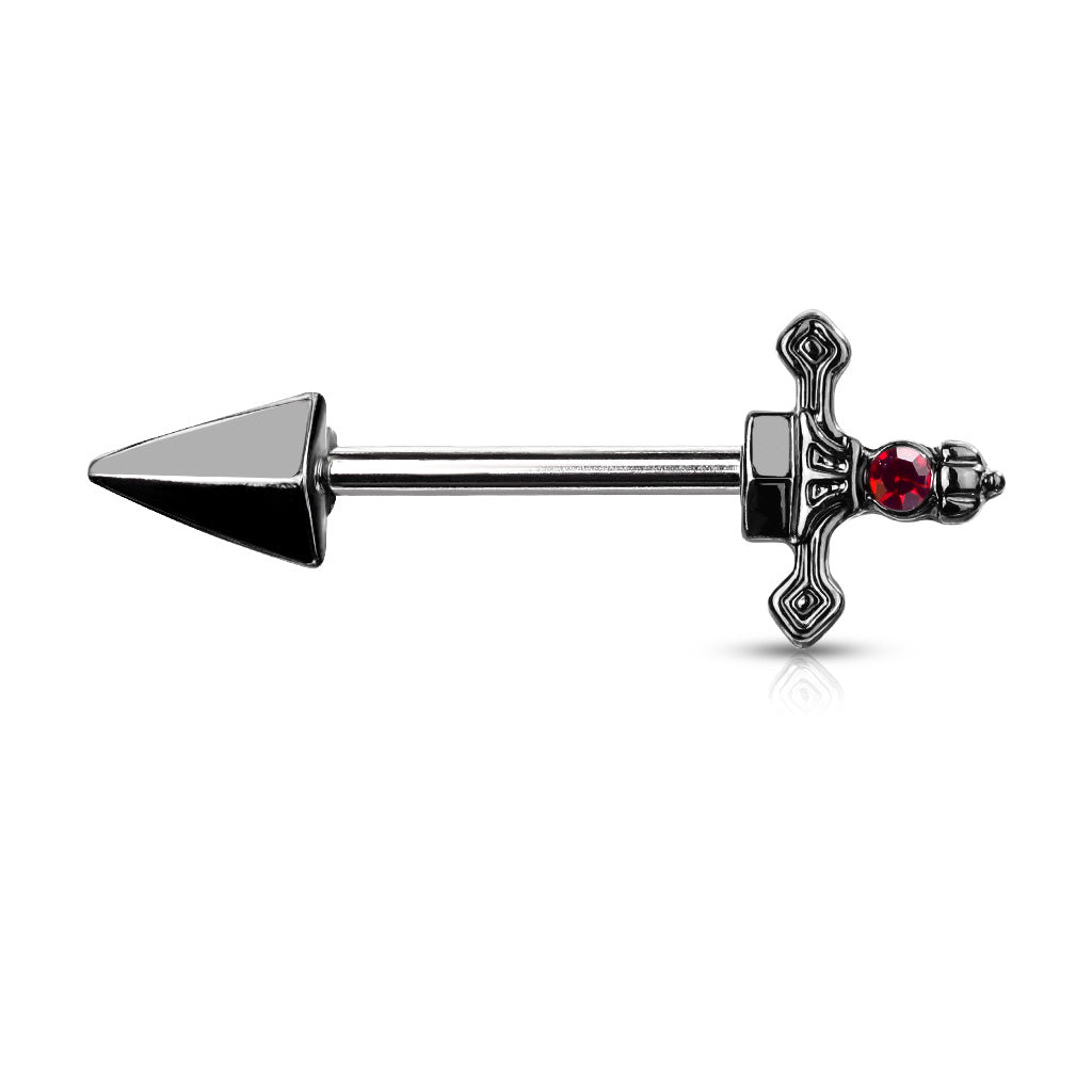 Red Gem Set Dagger | Nipple Bar {Black}