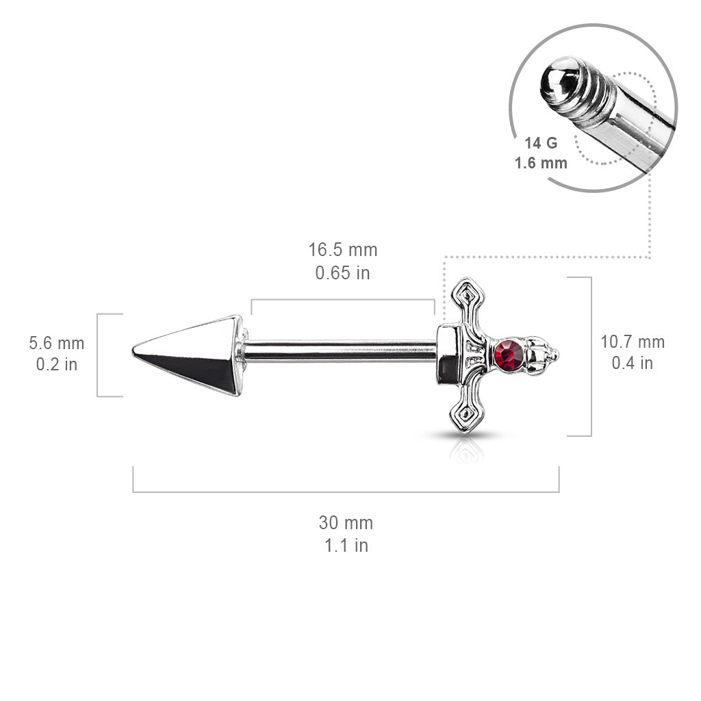 Red Gem Set Dagger | Nipple Bar {Black}