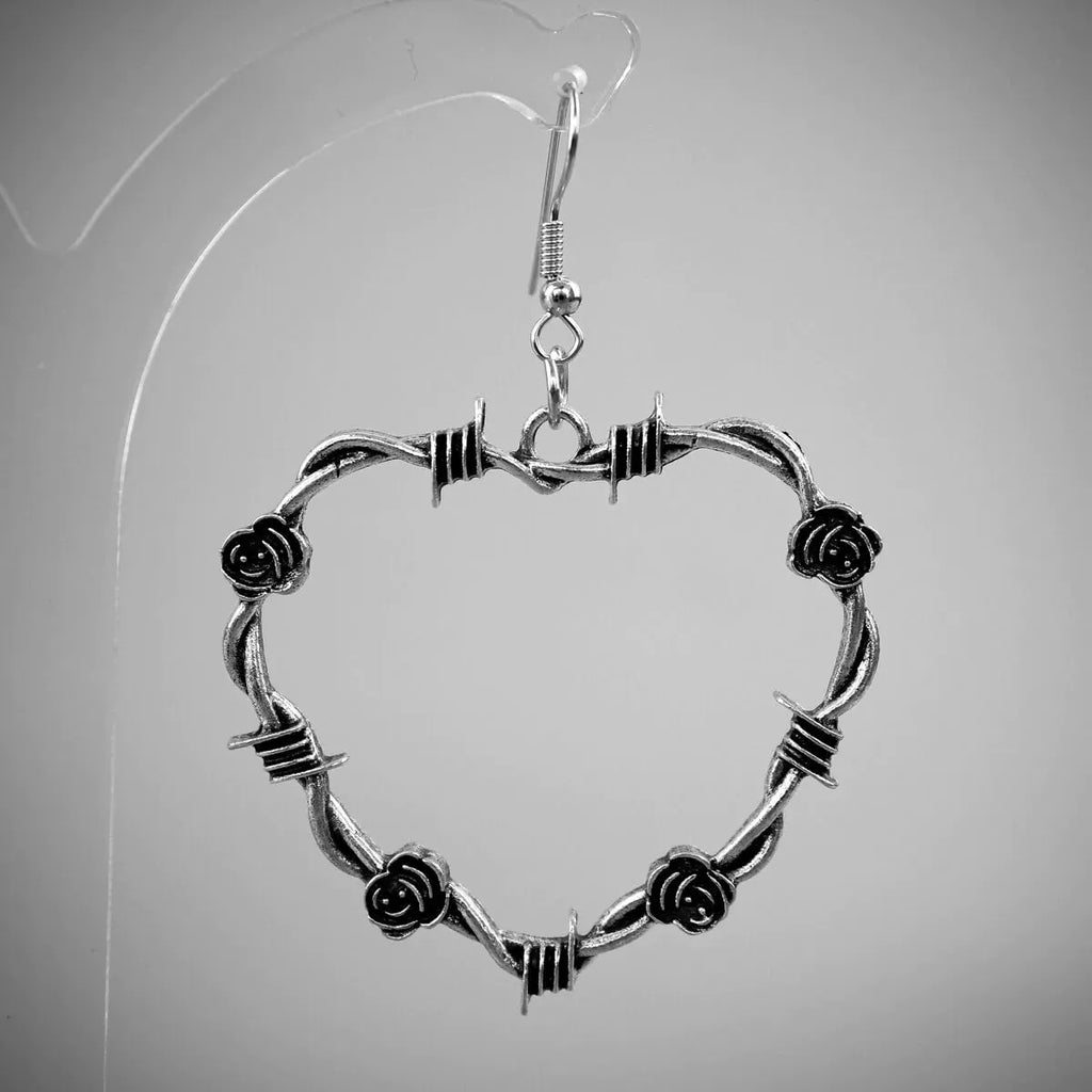 Large Heart Barbed Wire Rose | Earrings