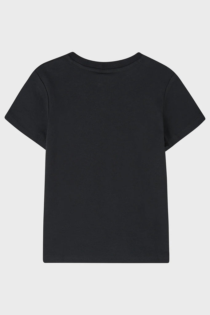 Black t-shirt on a light gray background