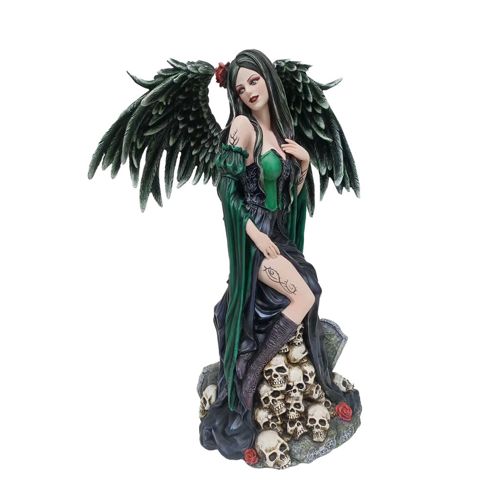 Gothic Girl on Skulls | Statue {Green}