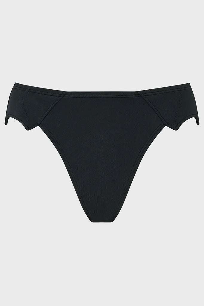 Black bikini bottom on a light gray background