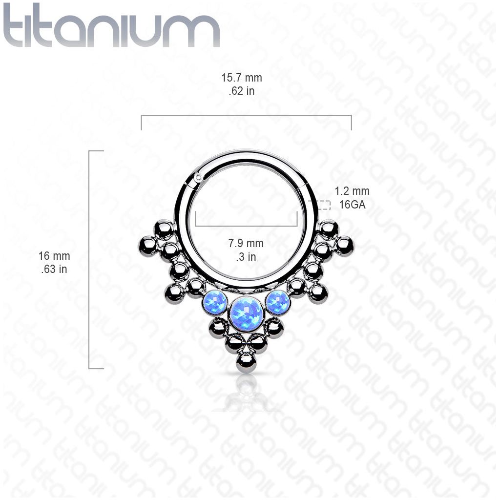 Titanium Hinged Opal Beaded | Segment Ring {White}