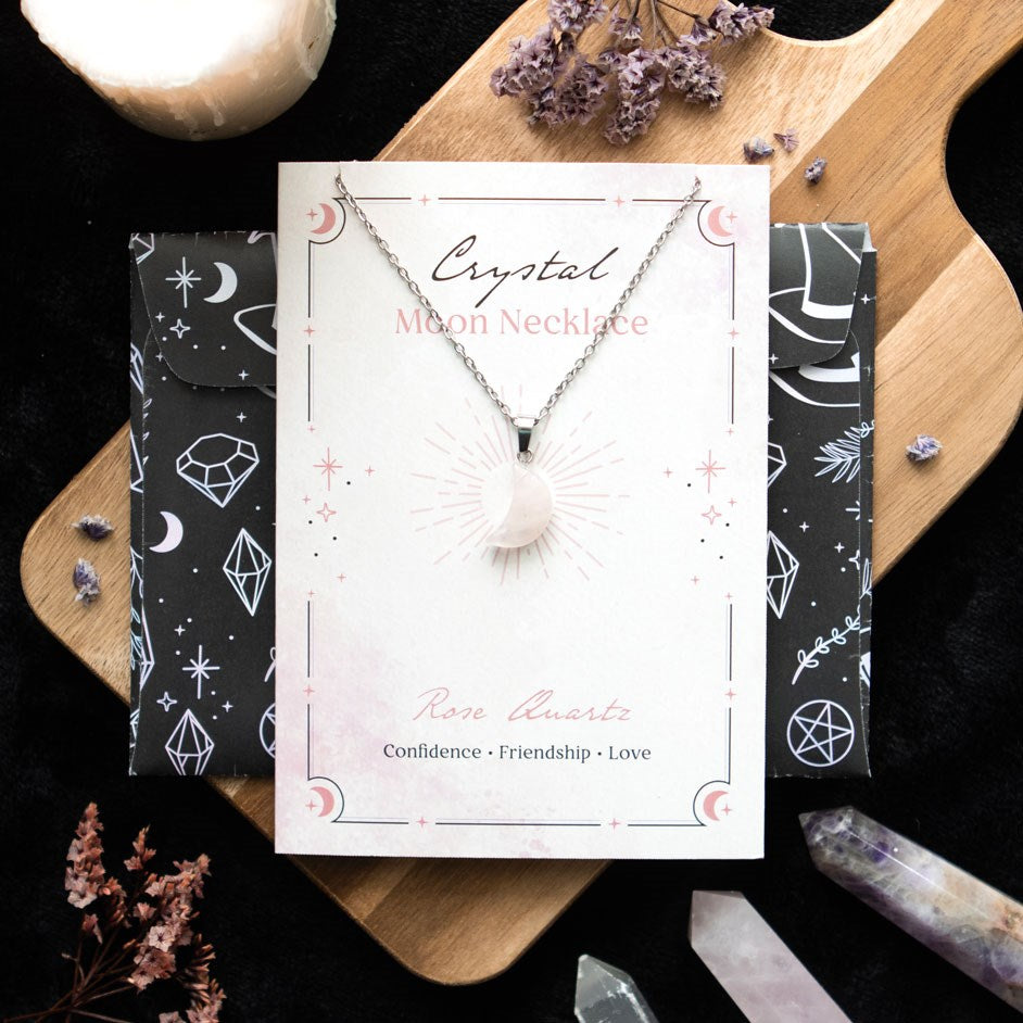 Crystal Moon Necklace Card | Rose Quartz