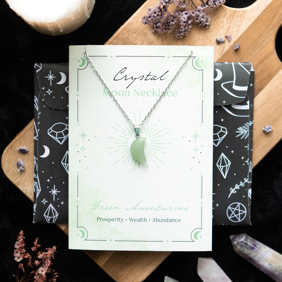 Crystal Moon Necklace Card | Green Aventurine