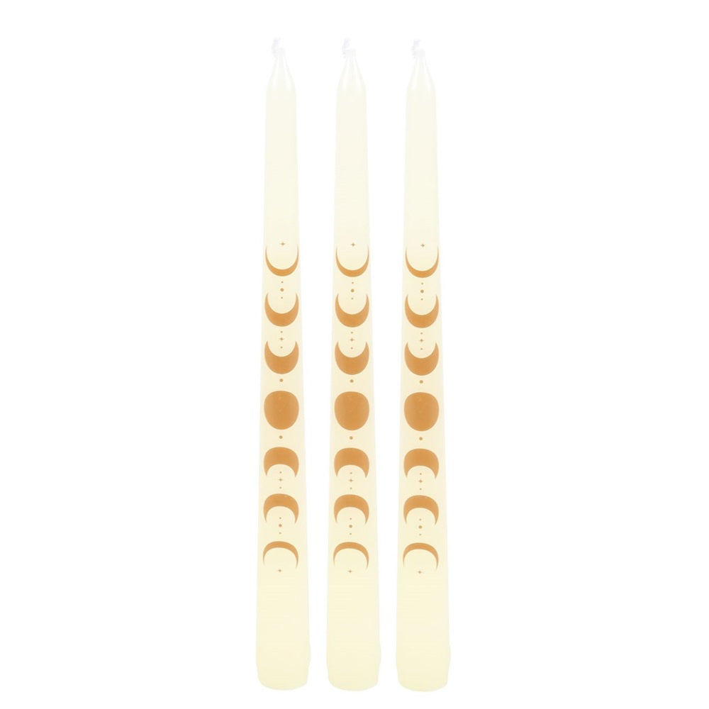 Set of 3 Off White Moon Phases | Taper Dinner Candles