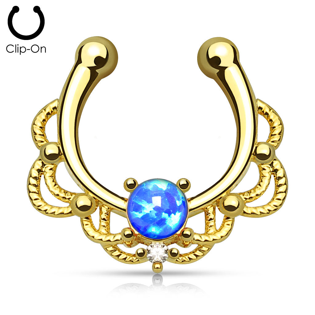 Lace Opal | Faux Septum Clicker {Gold + Blue}