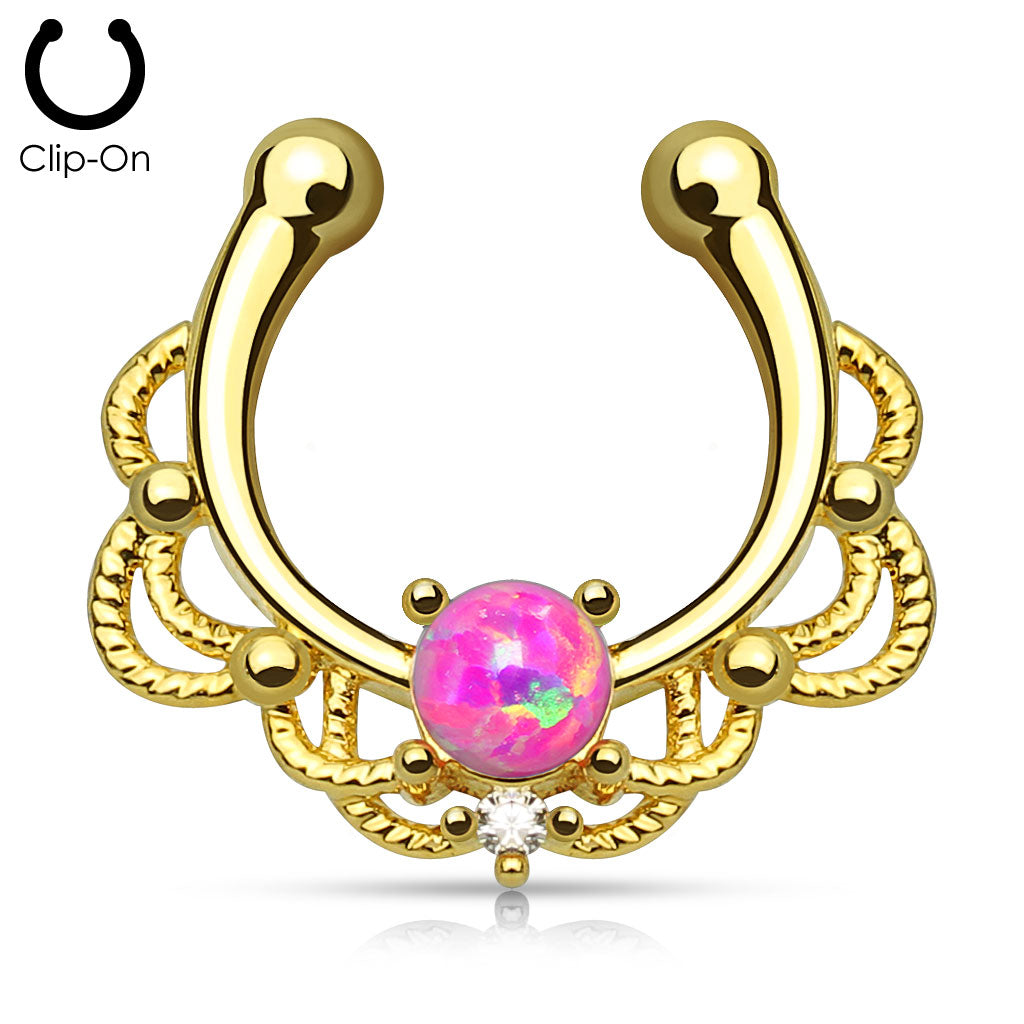 Lace Opal | Faux Septum Clicker {Gold + Pink}