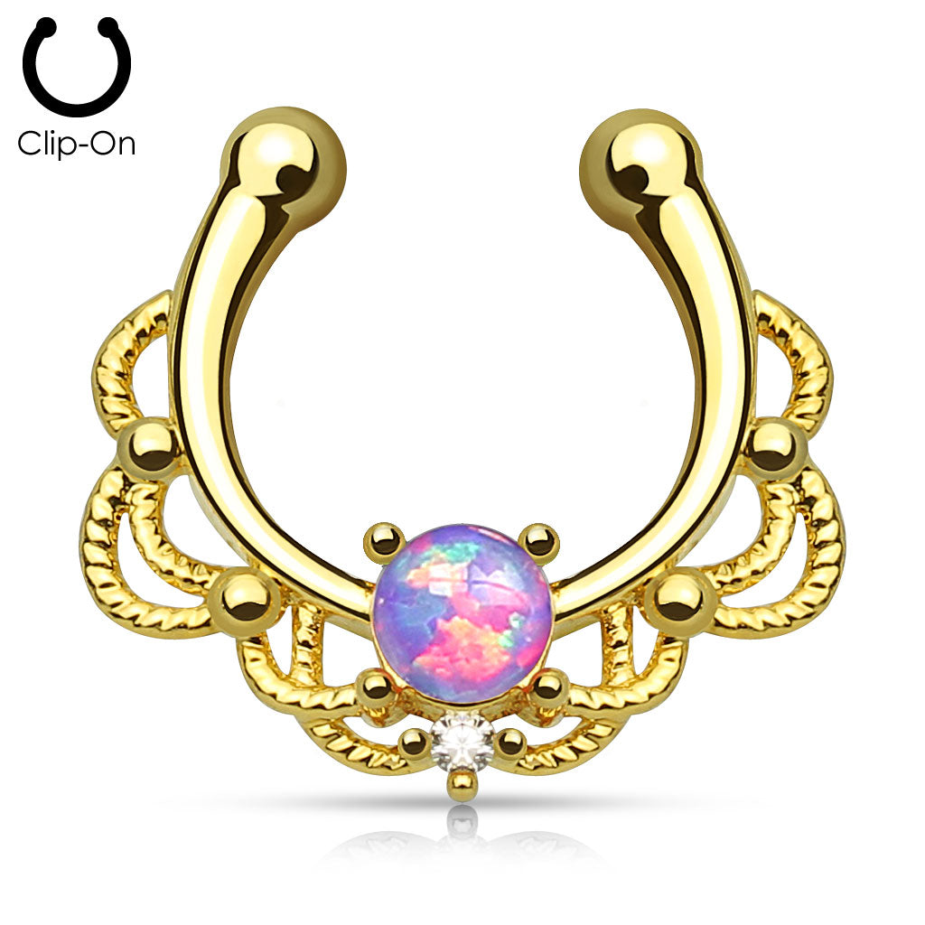 Lace Opal | Faux Septum Clicker {Gold + Purple}