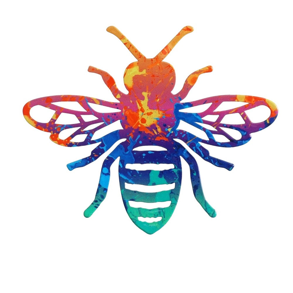 Colorful bee-shaped object on a white background
