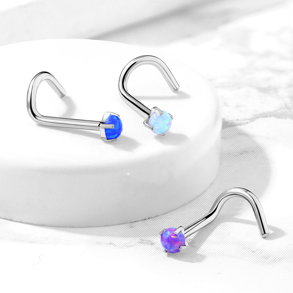 Titanium Opal Prong Set  | Nose Screw