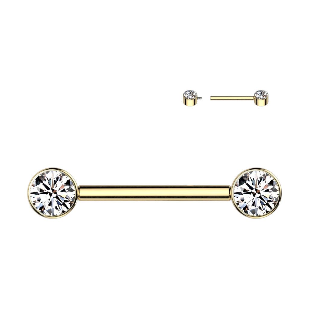 Titanium CZ Bezel Set | Nipple Bar {GOLD}