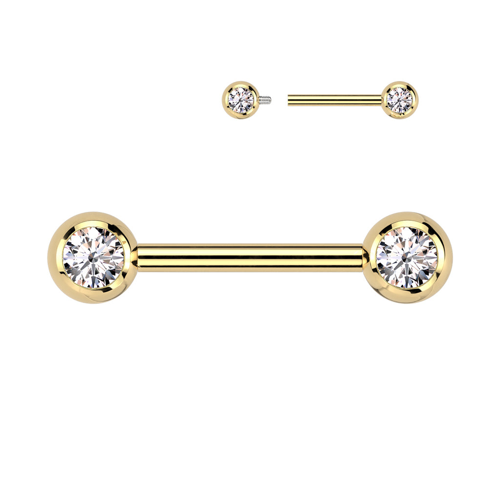 Titanium Internal Thread CZ | Nipple Barbell {Gold}