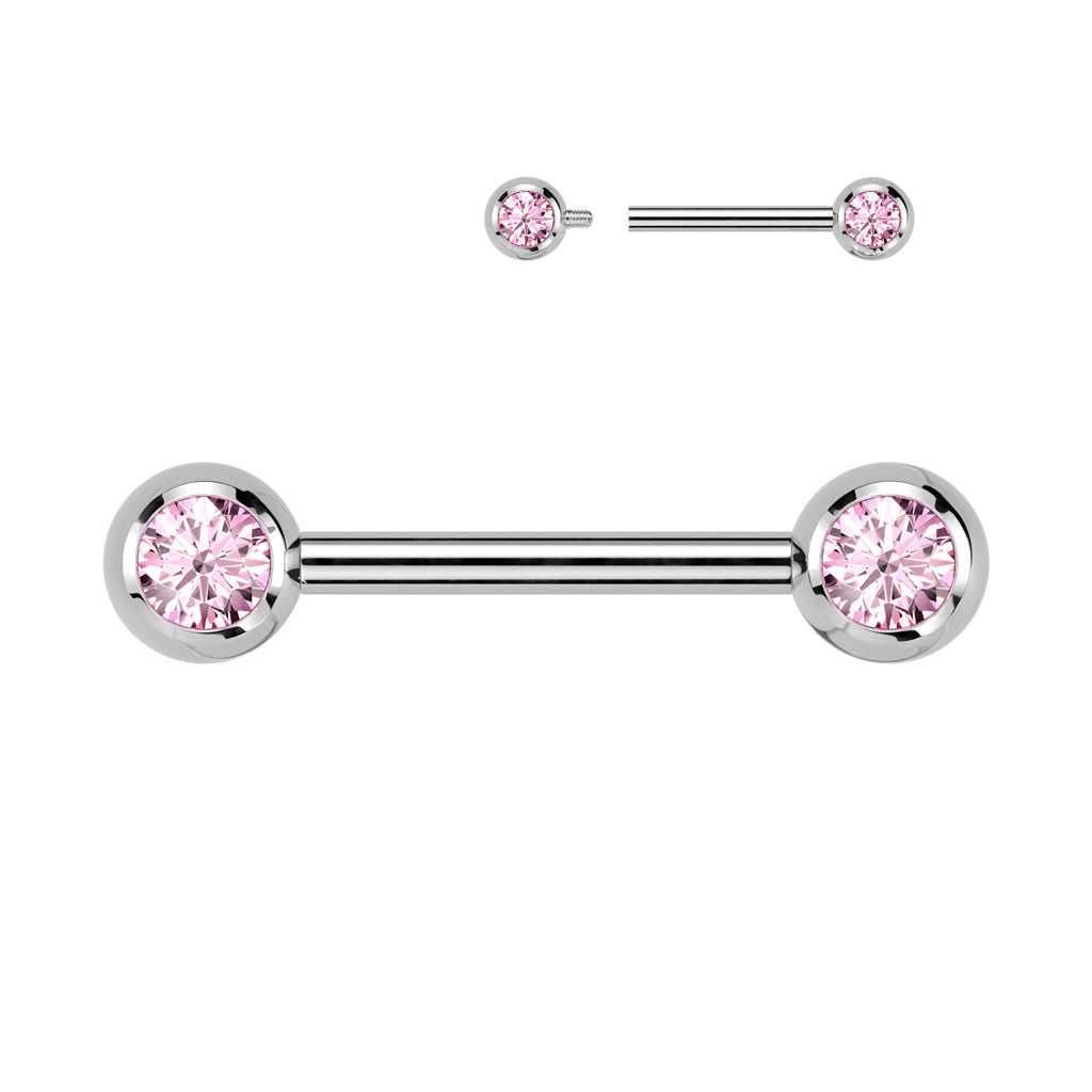 Titanium Internal Thread CZ | Nipple Barbell {Pink}