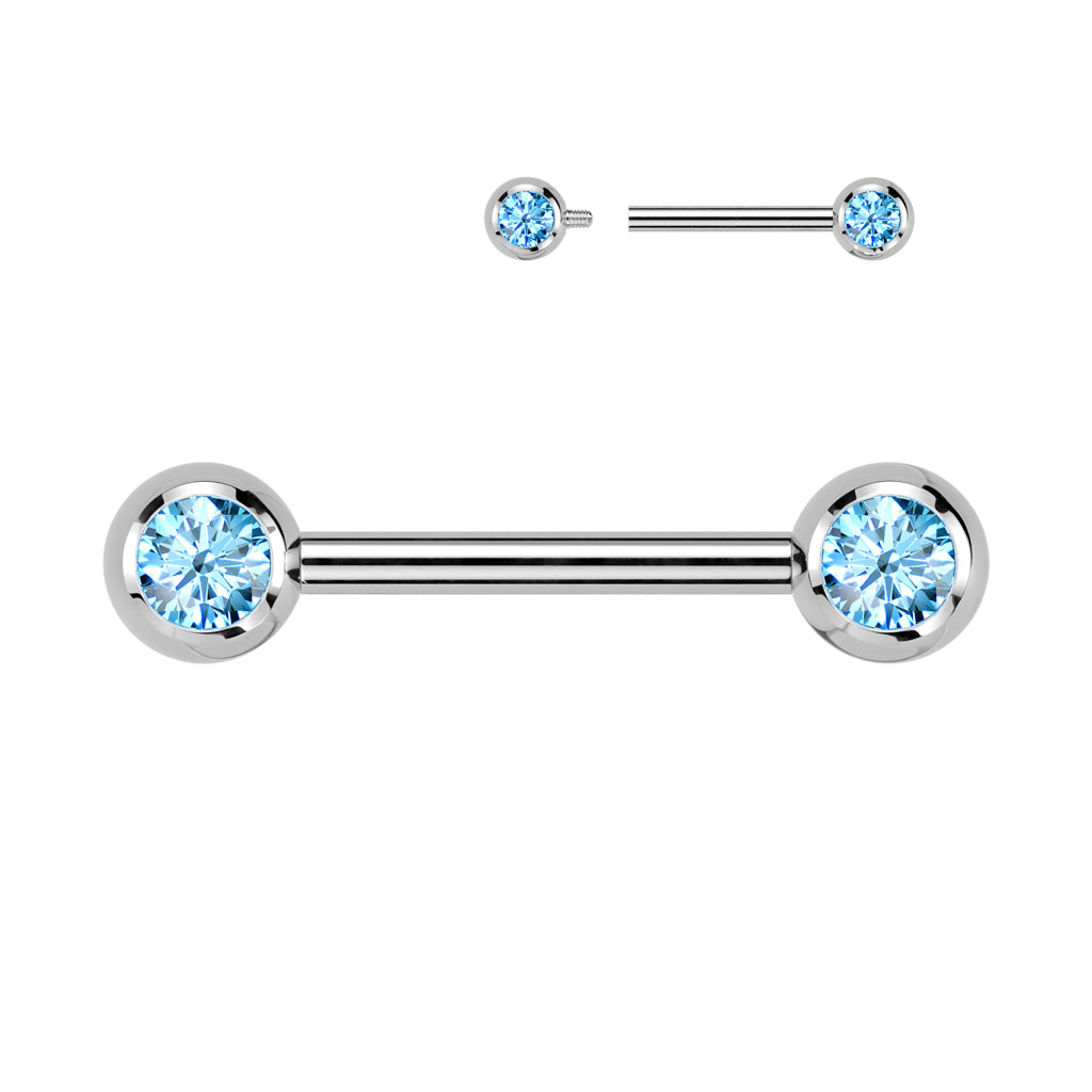 Titanium Internal Thread CZ | Nipple Barbell {Aqua}