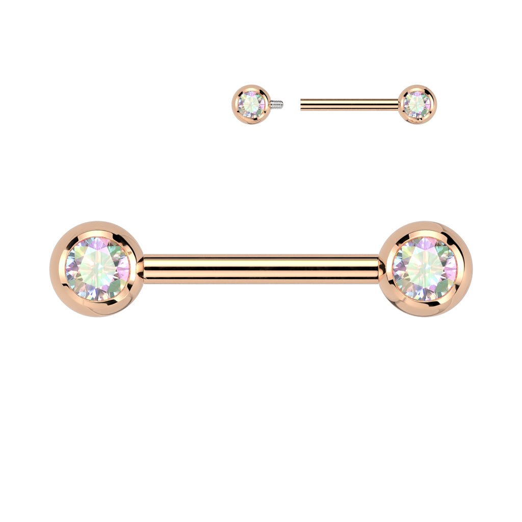 Titanium Internal Thread CZ | Nipple Barbell {Rose Gold}