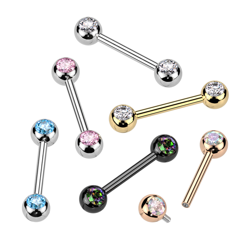 Titanium Internal Thread CZ | Nipple Barbell {Aqua}