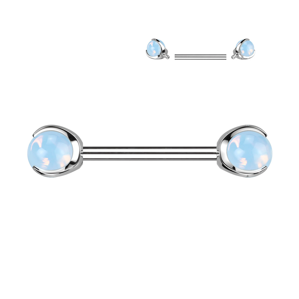 Titanium Internal Thread Nipple | Claw Set Natural Stone {Opalite}