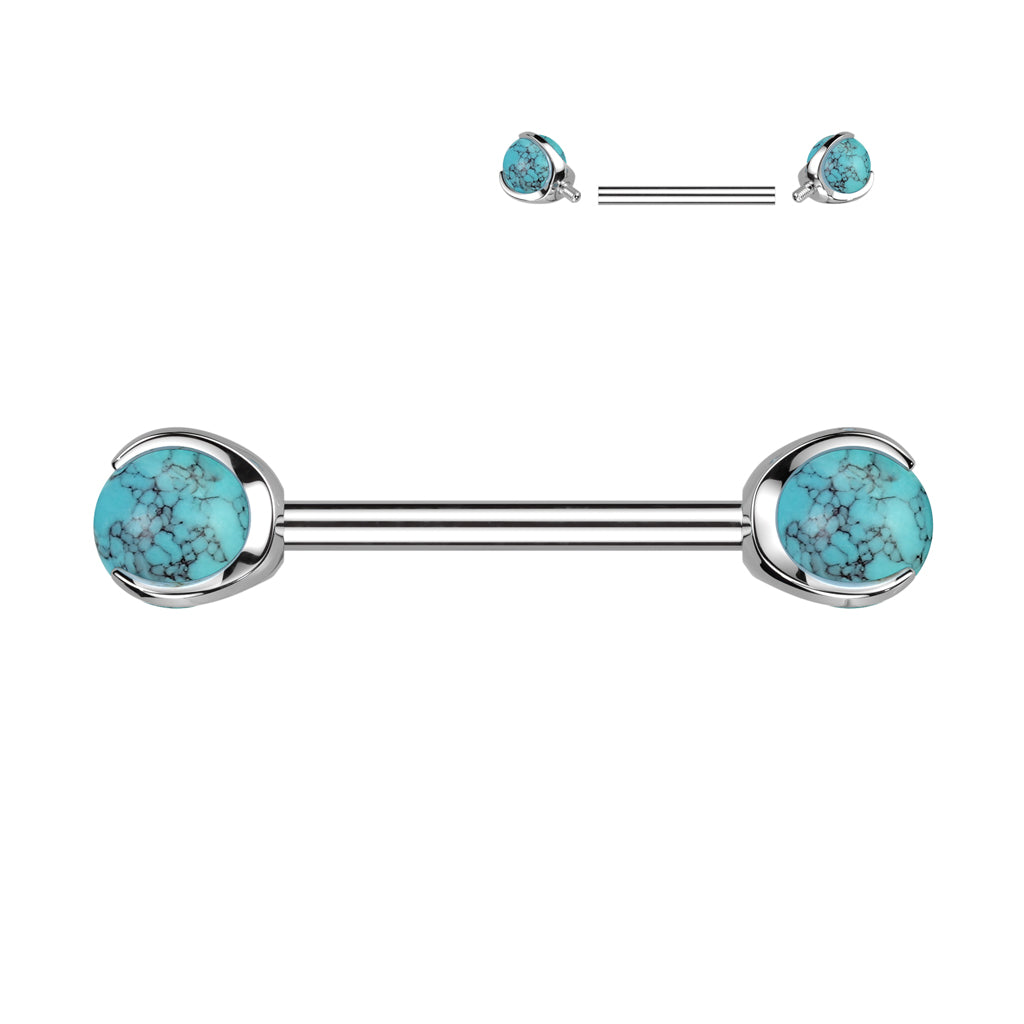 Titanium Internal Thread Nipple | Claw Set Natural Stone {Turquoise}