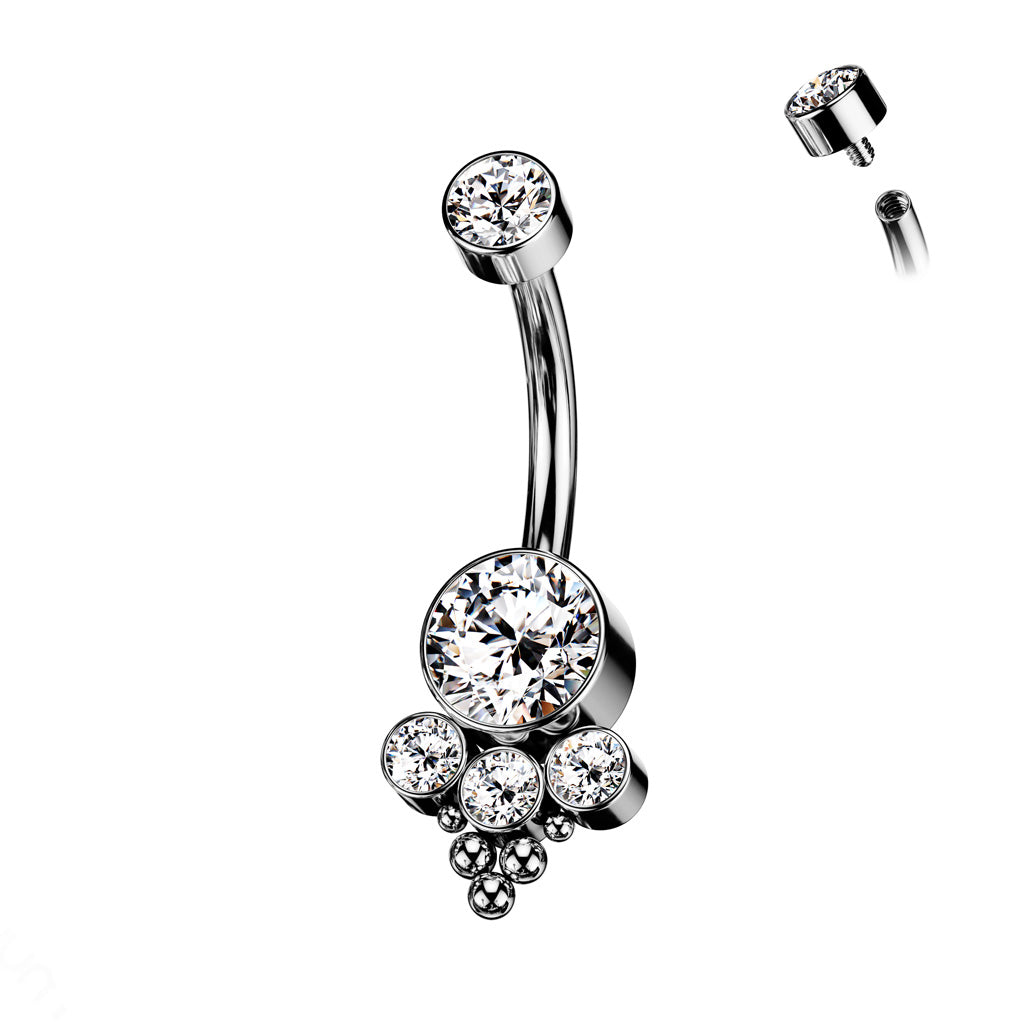 Titanium Trinity Ball Cluster | Navel Bar {Clear CZ}