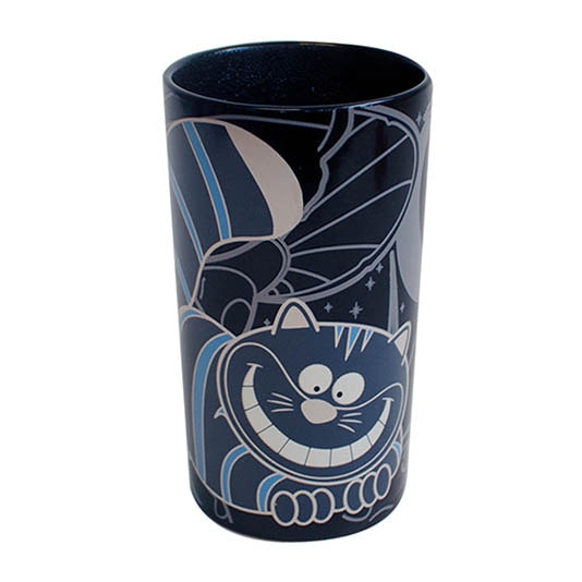 Blue tumbler with cat design on a white background