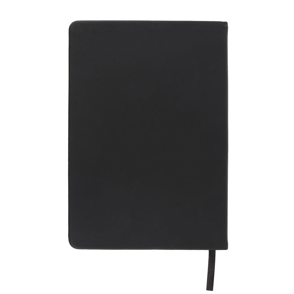 Black notebook on a white background