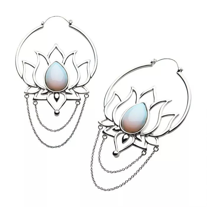 Opalite Lotus Plug Hoops | Sold as pair