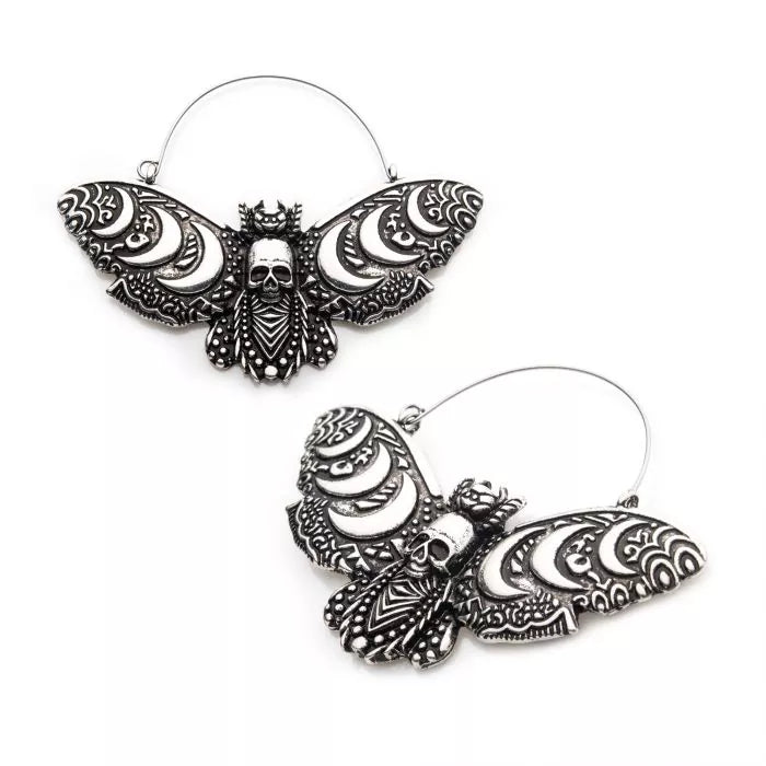 Moon Phase Death Moth Plug Hoops | Sold as pair